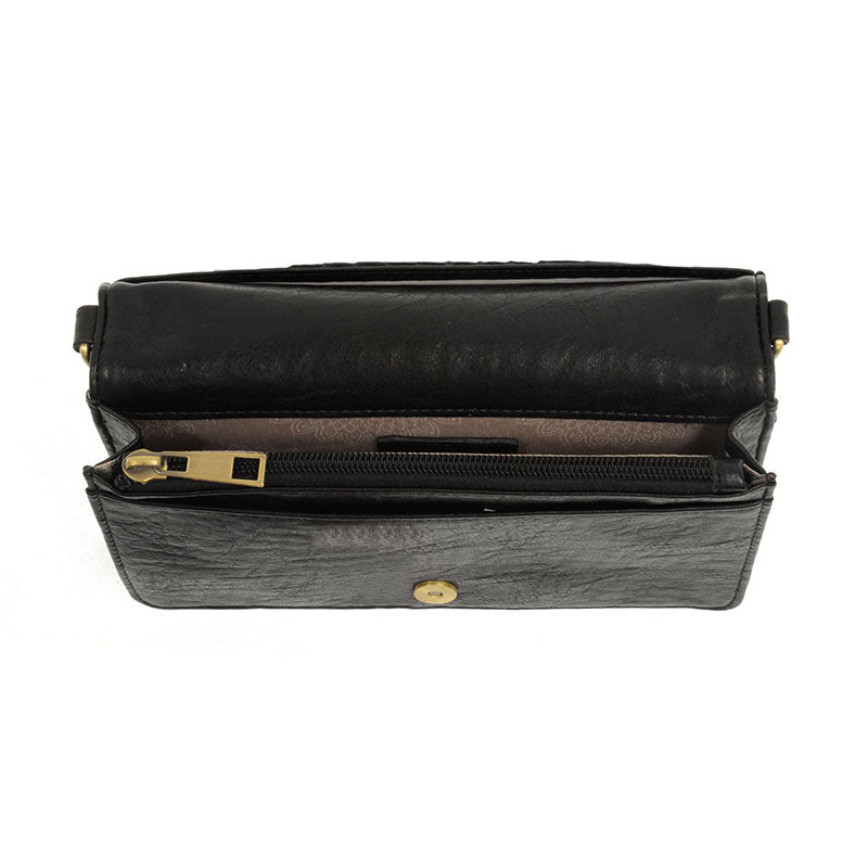Black Vegan Leather Mini Foldover Billie Crossbody Interior Zip Pocket