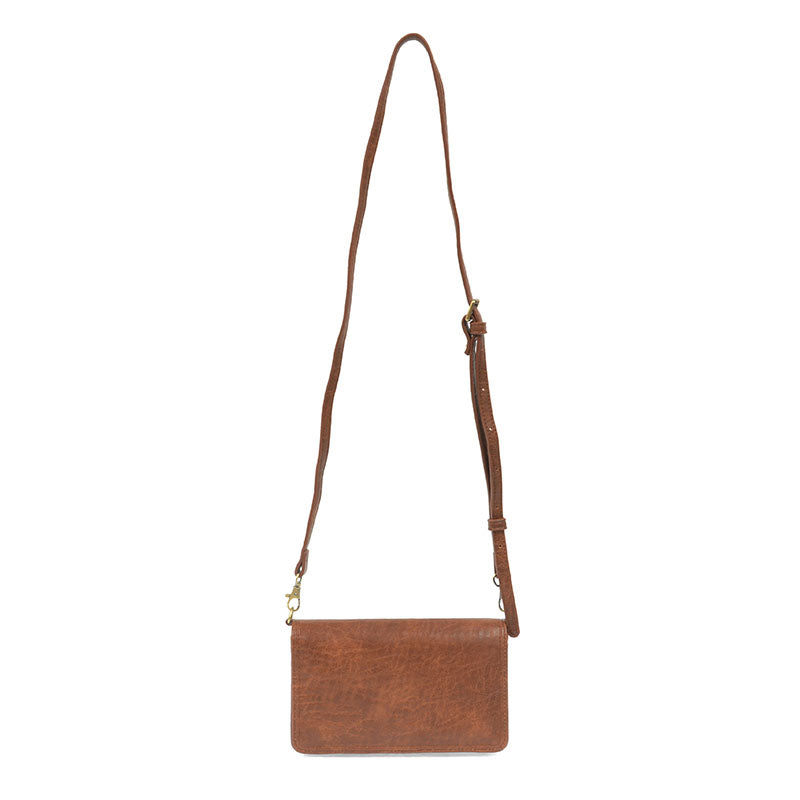 Saddle Brown Vegan Leather Mini Foldover Billie Adjustable Crossbody Strap