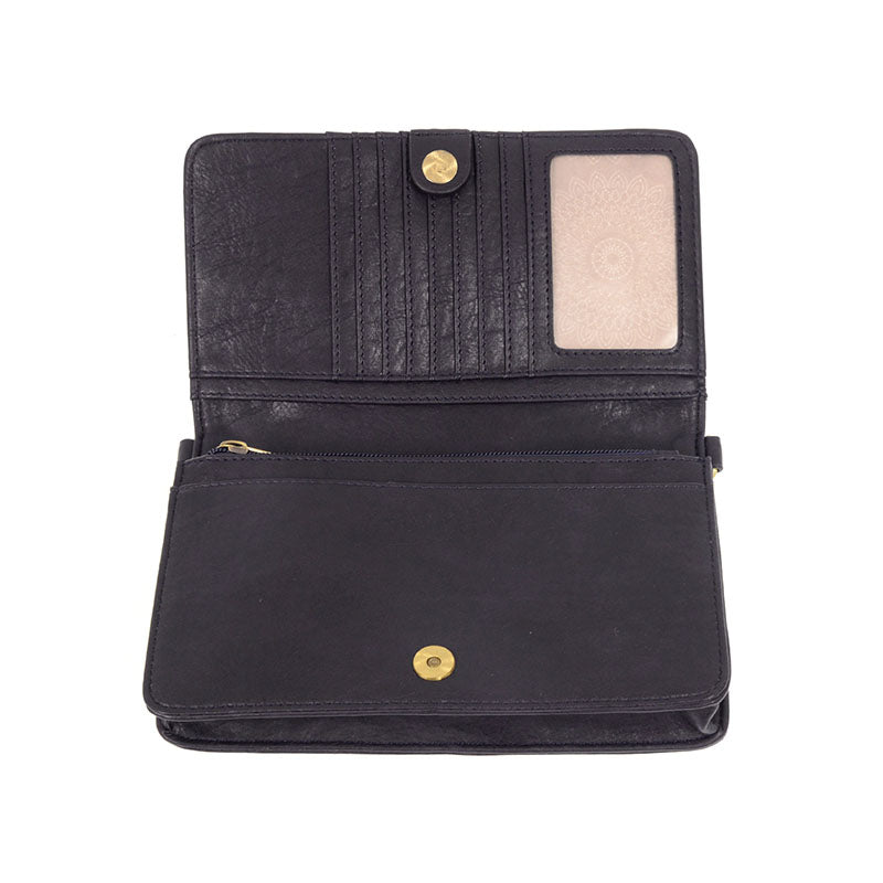 Dark Navy Vegan Leather Mini Foldover Billie Crossbody Interior View Organizer