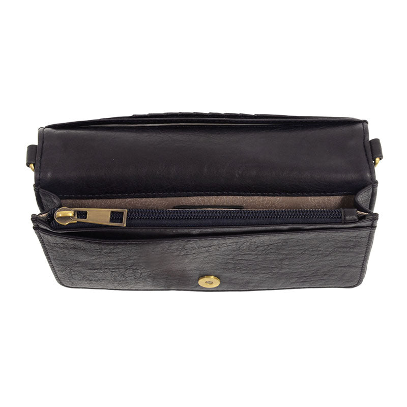 Dark Navy Vegan Leather Mini Foldover Billie Crossbody Interior Zip Pocket