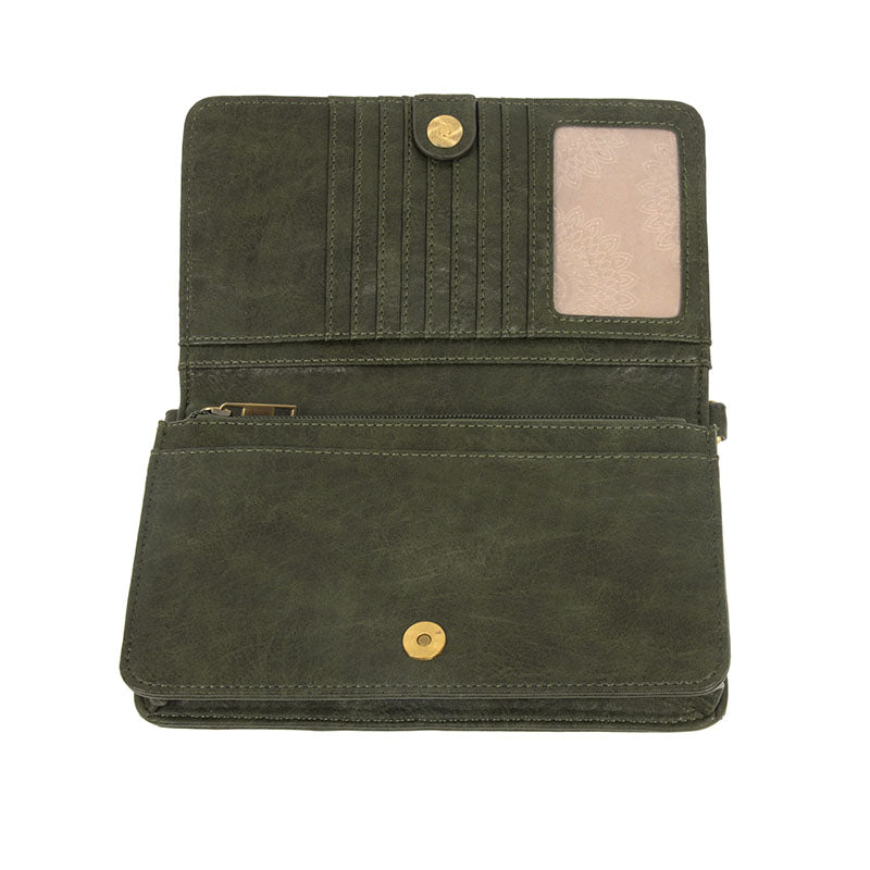 Dark Jade Vegan Leather Mini Foldover Billie Crossbody Interior View Organizer