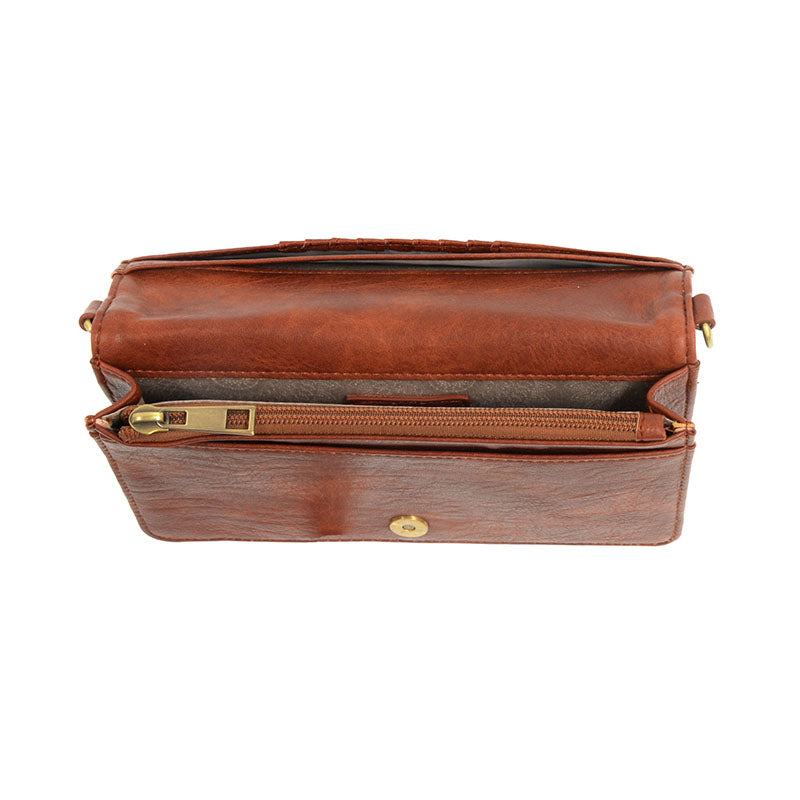 Cinnamon Vegan Leather Mini Foldover Billie Crossbody Interior Zip Pocket