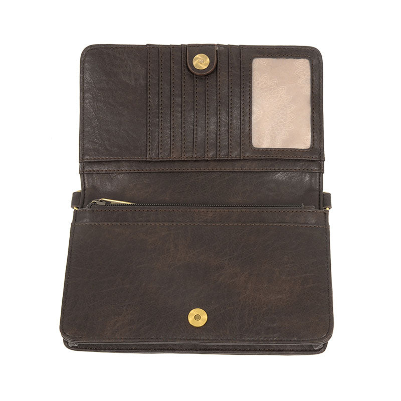 Espresso Vegan Leather Mini Foldover Billie Crossbody Interior View Organizer