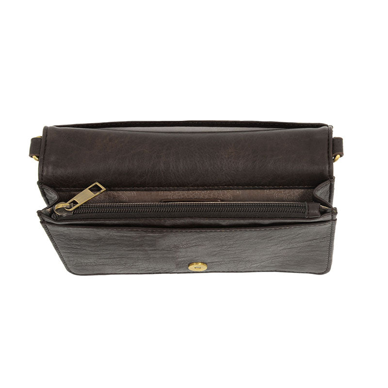 Espresso Vegan Leather Mini Foldover Billie Crossbody Interior Zip Pocket