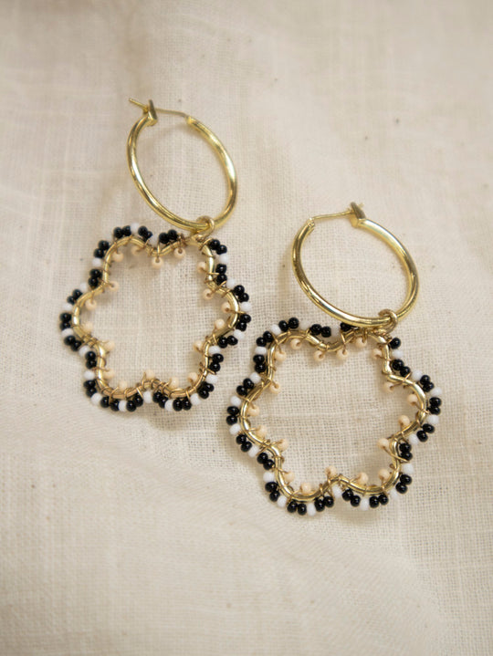 Beaded Flower Hoop Dangles