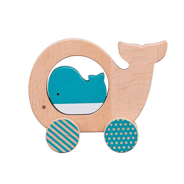 Whale and Baby Wooden Push Along