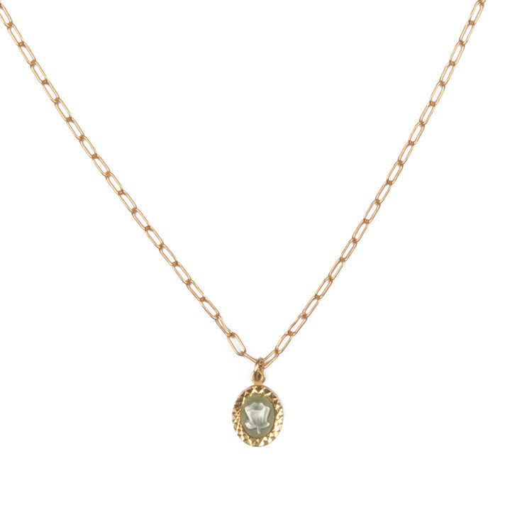 Carved Tulip Charm Necklace - Pistachio