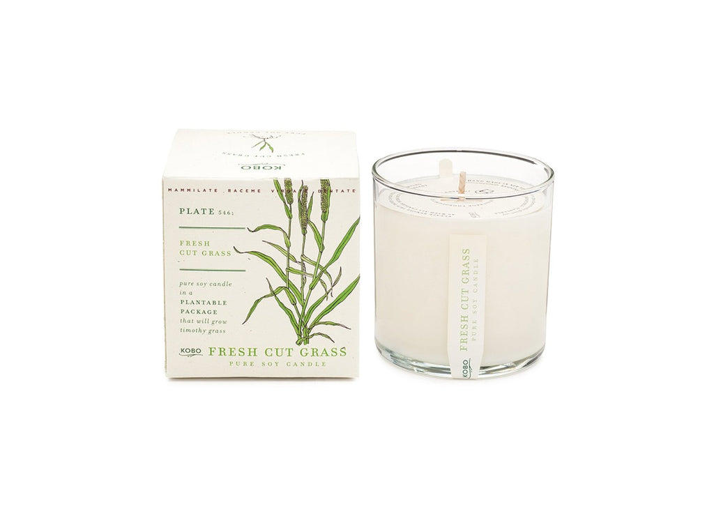 KOBO Candles Plant The Box 100% Pure Soy Wax Candle - Fresh Cut Grass.