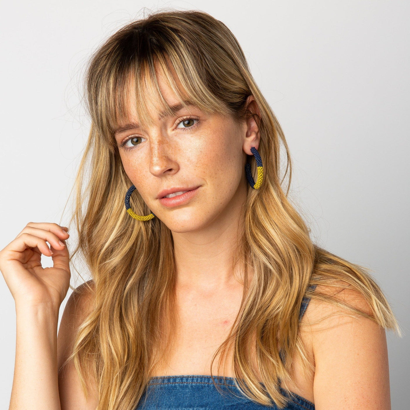 Navy Citron Color Block Small Hoops