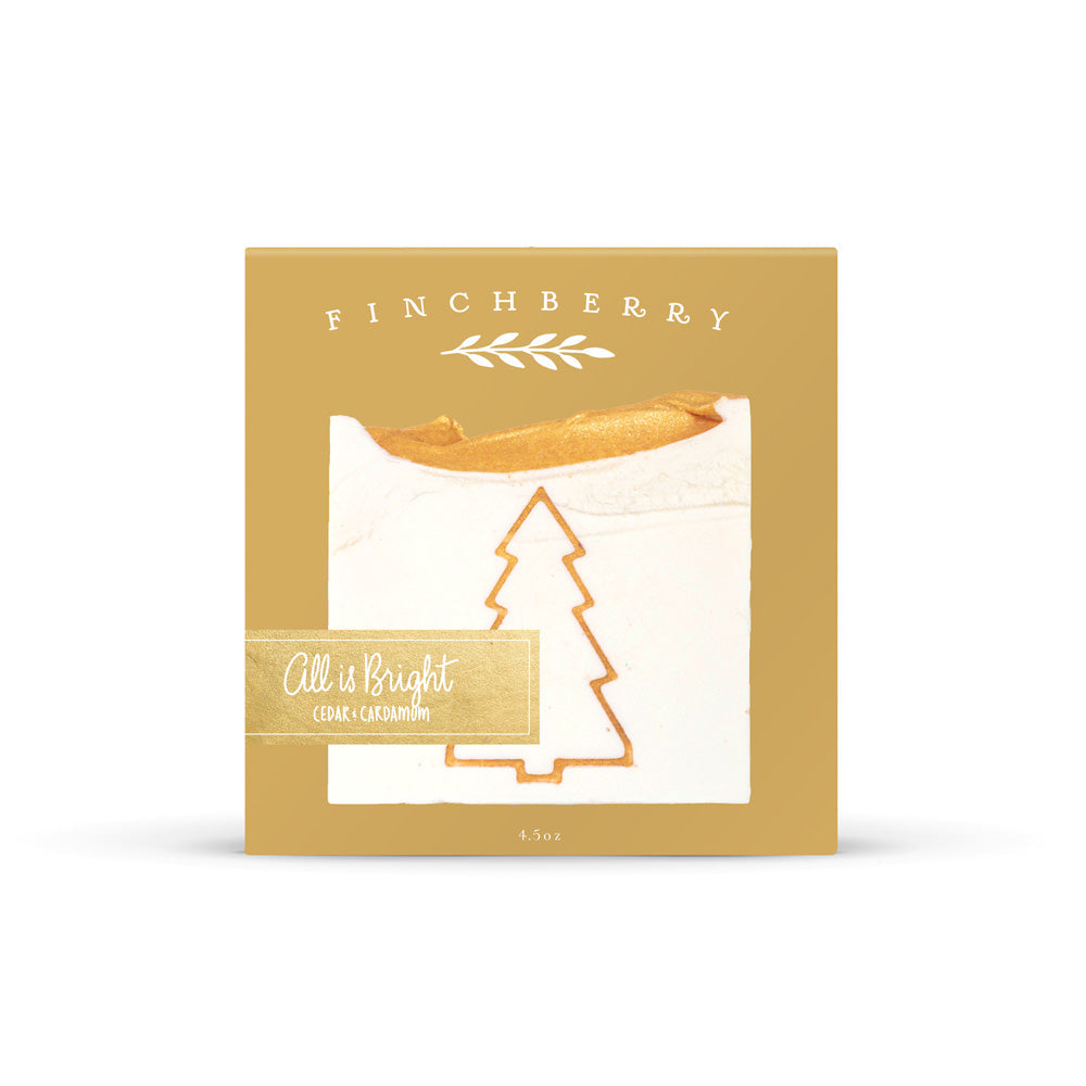 Finchberry All is Bright Handcrafted Gold and White Vegan Soap in Cedar and Cardamom.