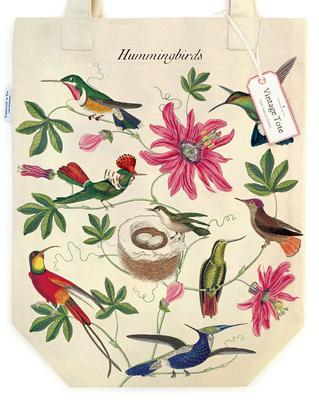 Vintage Print Canvas Tote Bag - Hummingbirds