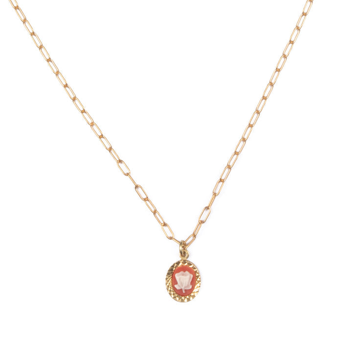 Carved Tulip Charm Necklace - Maraschino