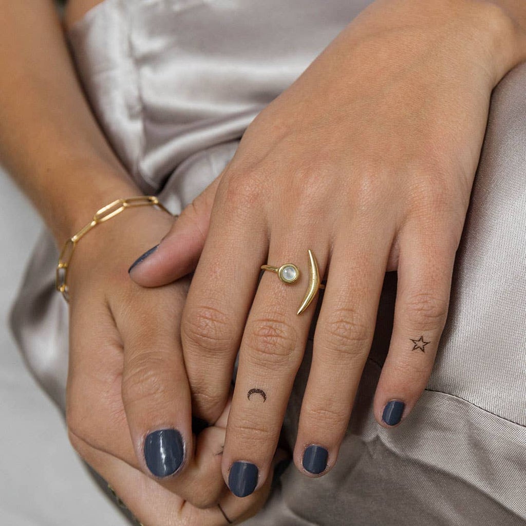 Waning Crescent Mother of Pearl Ring