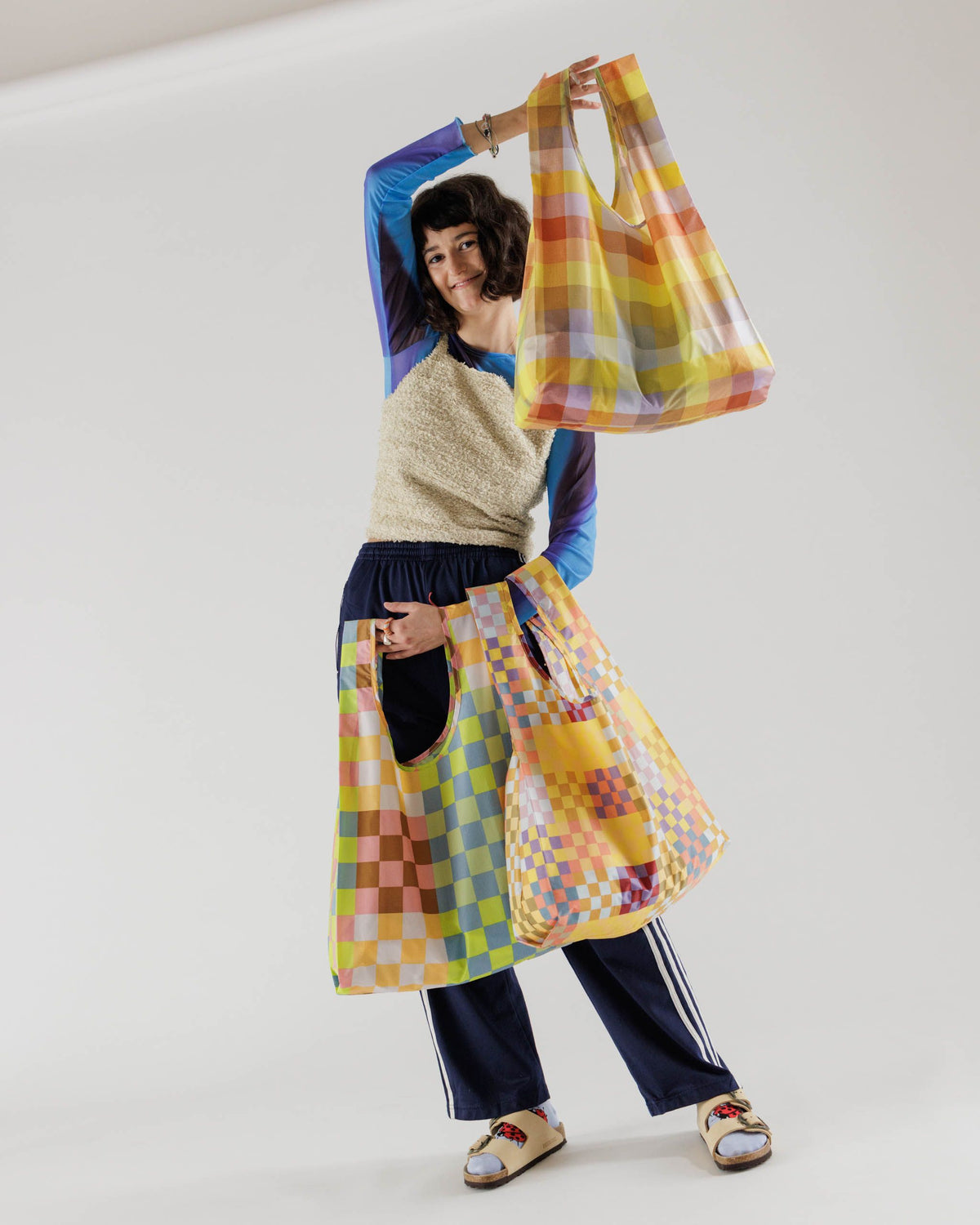 Standard Baggu Set of 3 : Checks-on-Checks - Hello World Modern Mercantile