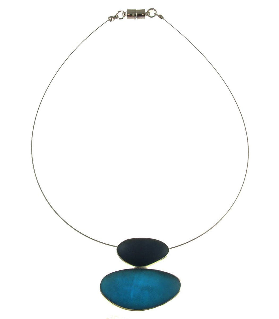 Two Tone Pebbles Resin Pendant Necklace - Blue