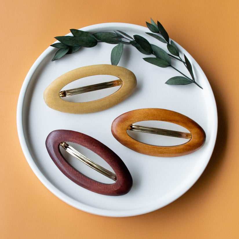 Wood Oval Hair Barrette