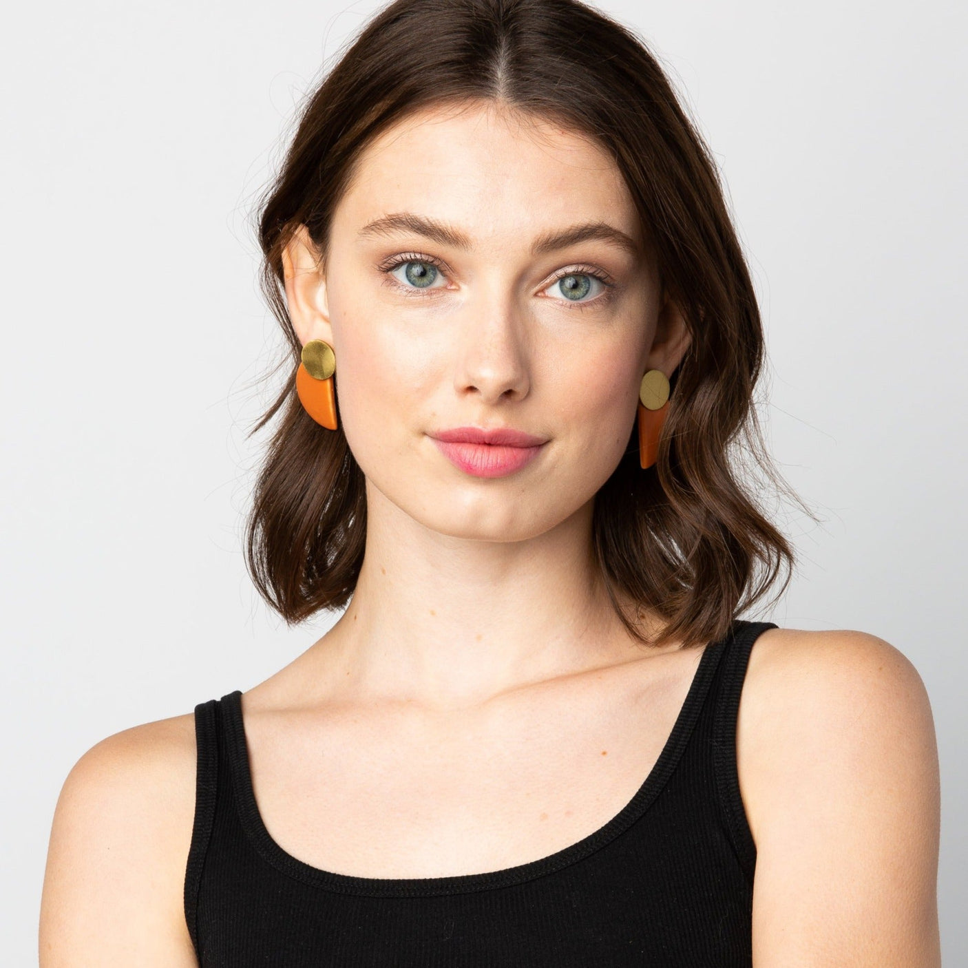 Terracotta + Brass Ceramic Half Circle Post Earrings