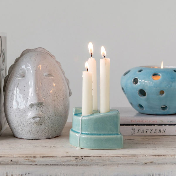Aqua Crackle Glaze Taper Holder