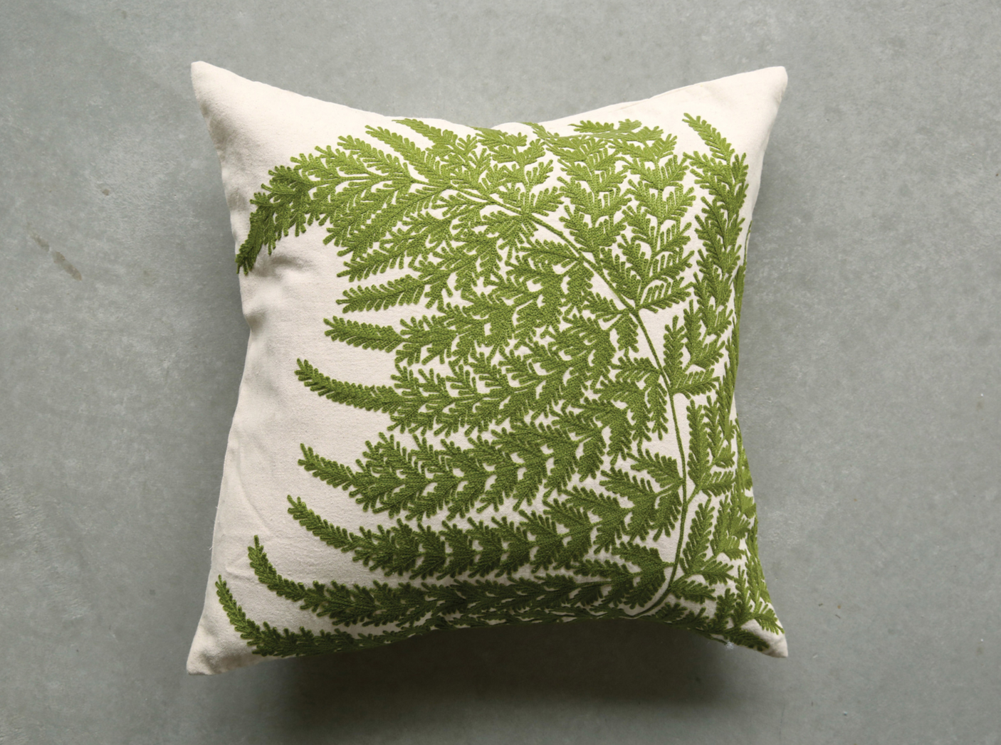 Fern Fronds : Embroidered Throw Pillow