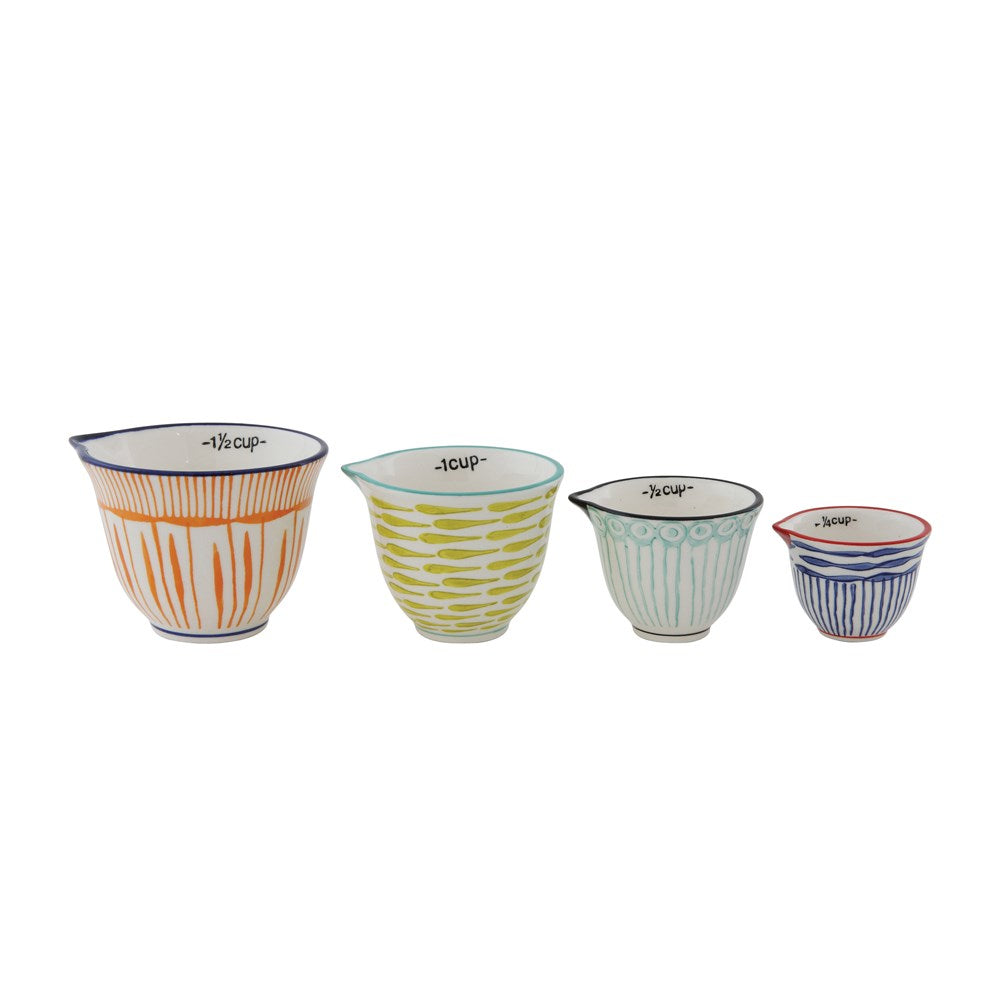 Colorful Striped Stoneware Kitchen Measuring Cups Set - Hello World