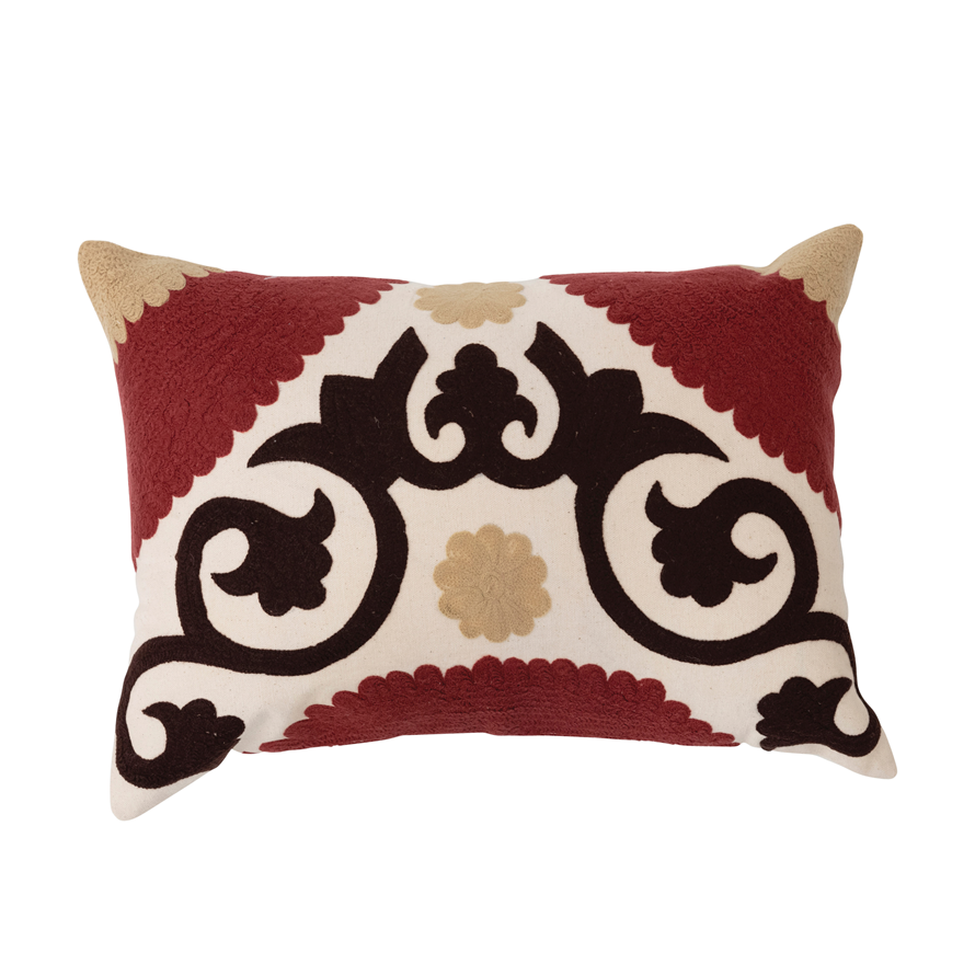Suzani Embroidered Lumbar Pillow