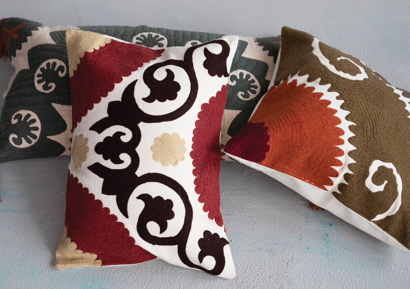 Suzani Embroidered Lumbar Pillow