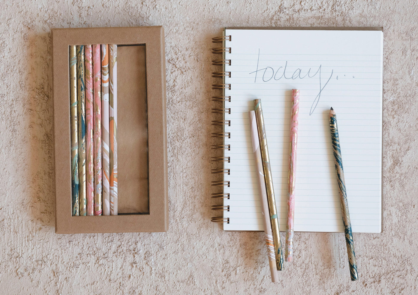 Marbled Handmade Paper Wrapped Pencils