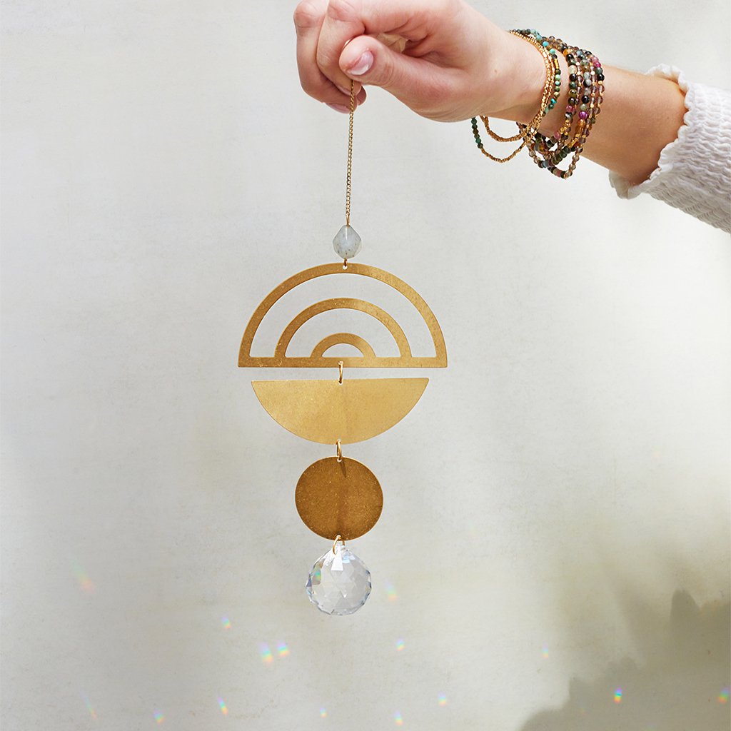 Crystal Suncatcher - Rainbow + Labradorite Lifestyle