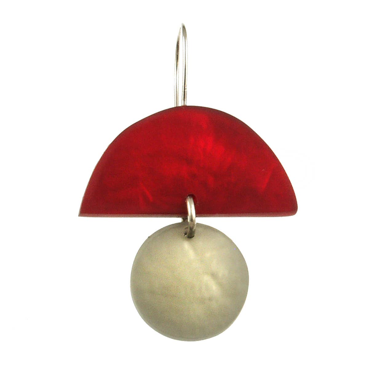 Balance Half Moon Two Tone Dangle Earrings - Ruby Red & White