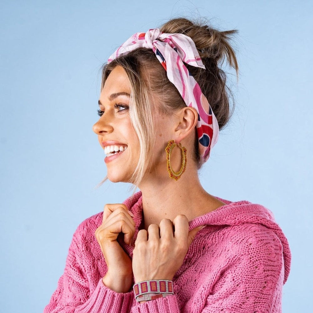 Ink + Alloy Hot Pink Blush Navy Cotton Voile Square Scarf Lifestyle