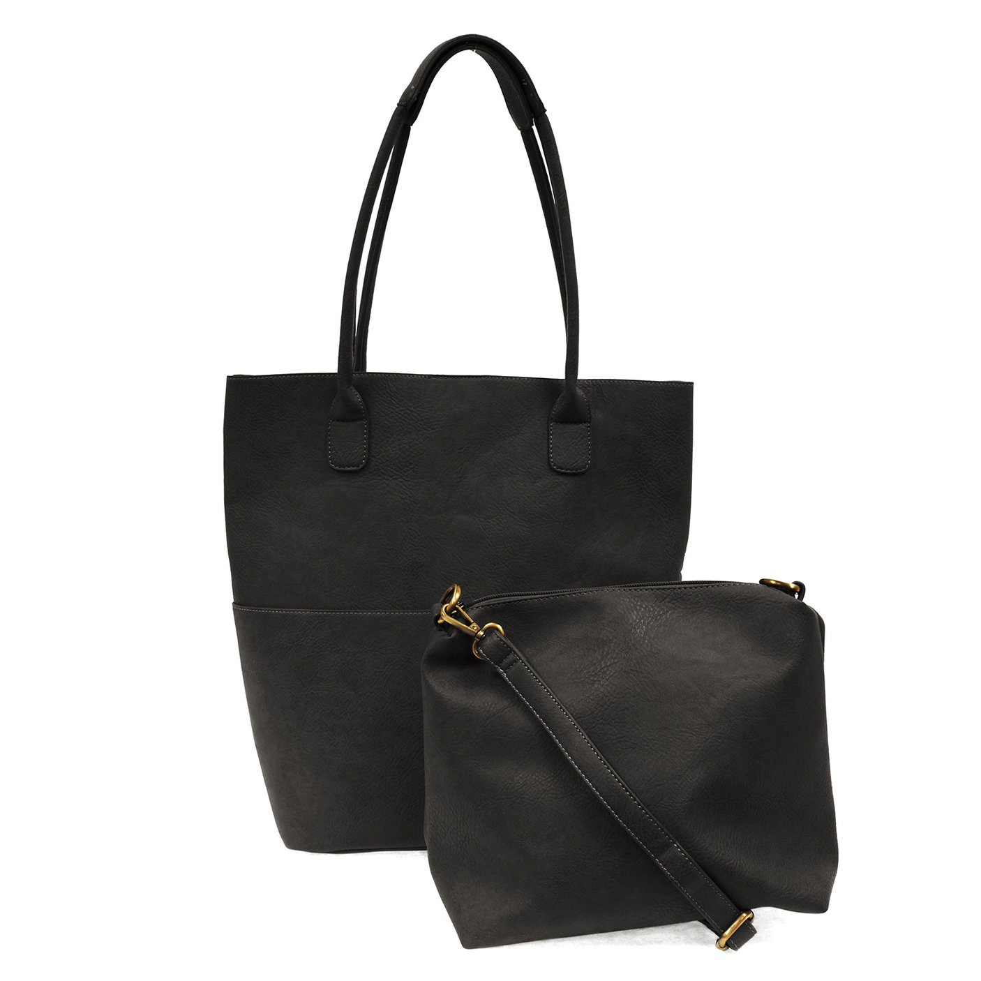 Black Vegan Leather Front Pocket Kelly Tote