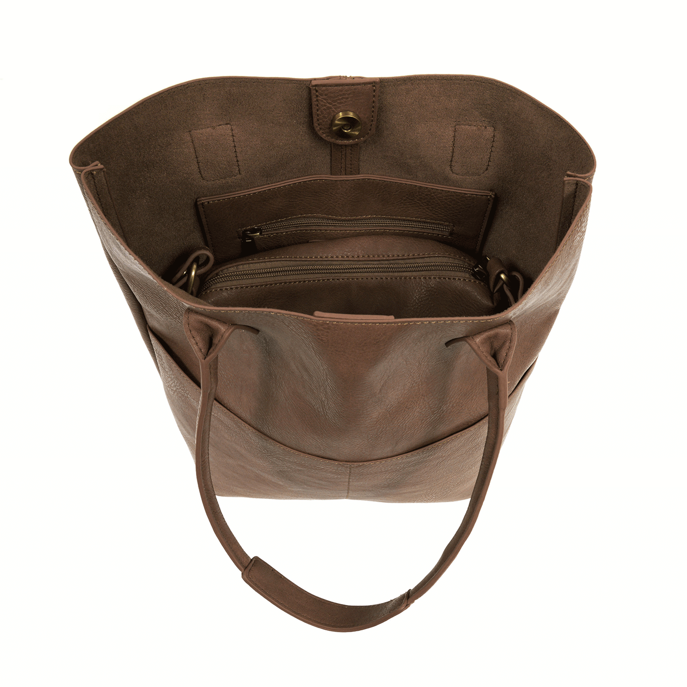 Brown Vegan Leather Front Pocket Kelly Tote