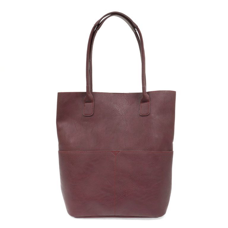 Burgundy Vegan Leather Front Pocket Kelly Tote