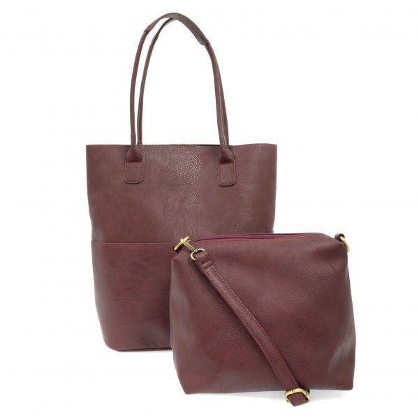 Burgundy Vegan Leather Front Pocket Kelly Tote