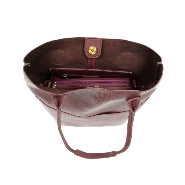 Burgundy Vegan Leather Front Pocket Kelly Tote