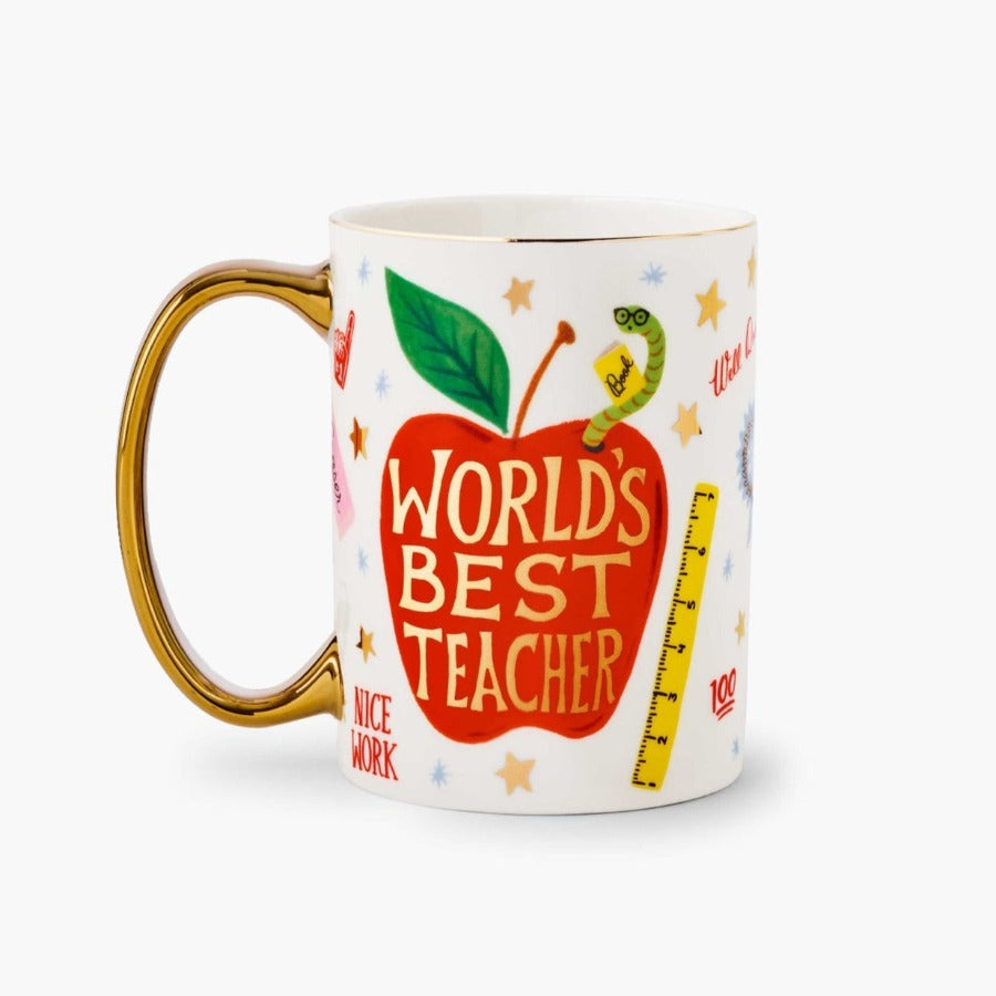 World's Best Teacher Double Sided Gold Foil Porcelain Mug