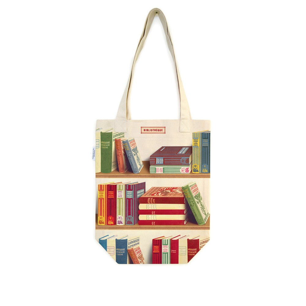 Vintage Print Canvas Tote Bag - Library Books