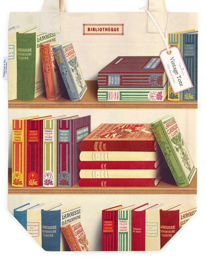 Vintage Print Canvas Tote Bag - Library Books
