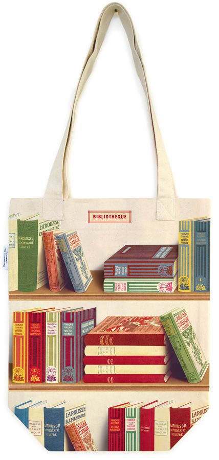 Vintage Print Canvas Tote Bag - Library Books