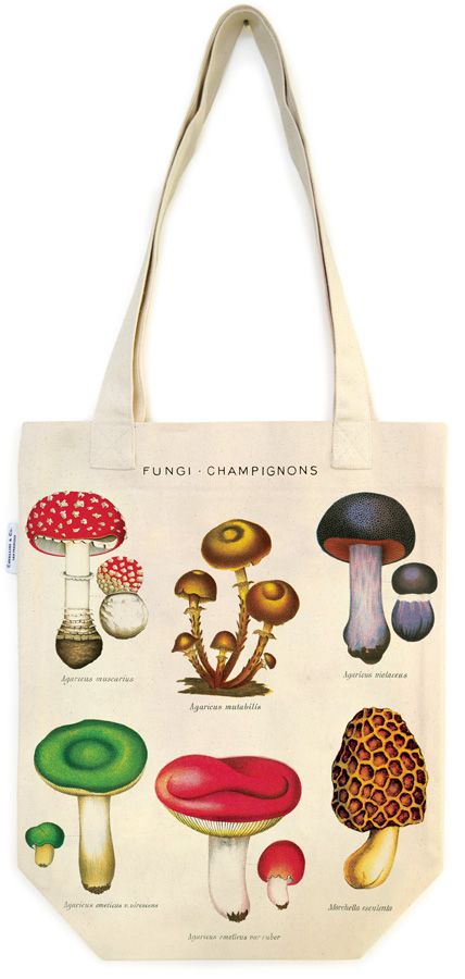 Vintage Print Canvas Tote Bag - Mushrooms
