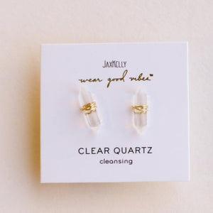 Mineral Point Crystal Stud Earrings -  Clear Quartz