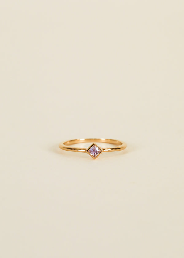 18K Gold Plated Dainty Lavender Diamond Shaped CZ Stud Ring