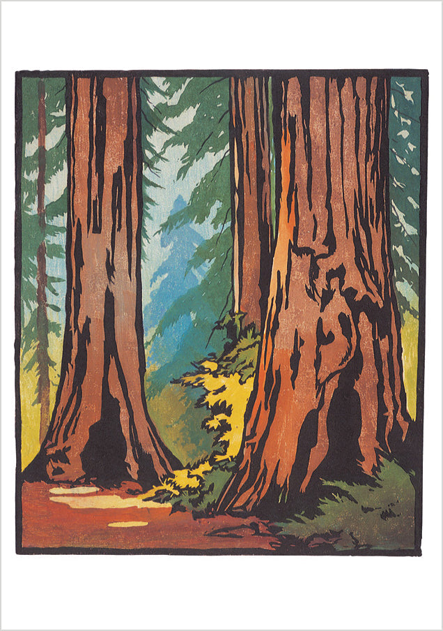 Arts and Crafts Block Prints by William S. Rice Boxed Notecard Assortment Interior Style 2 - Redwood Monarchs, c. 1925