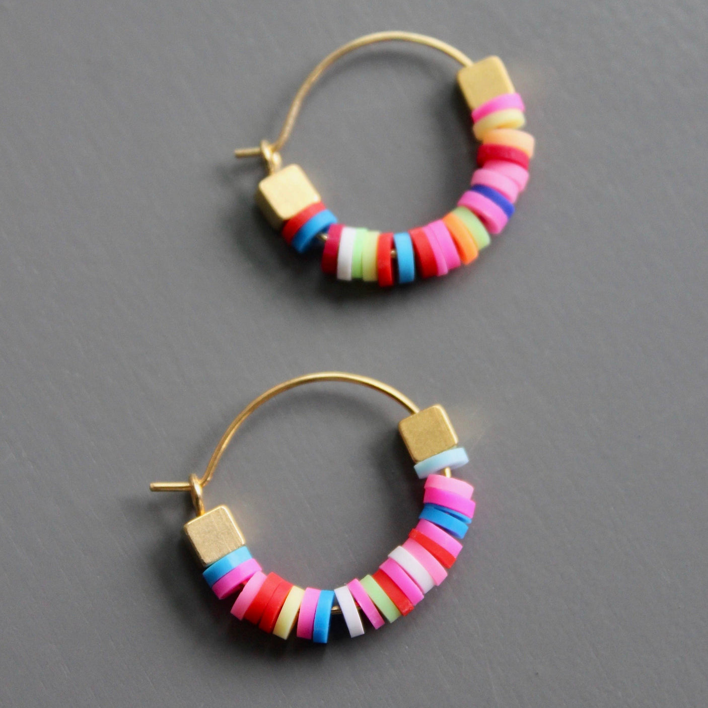 Rainbow Beaded Small Hoop Earrings