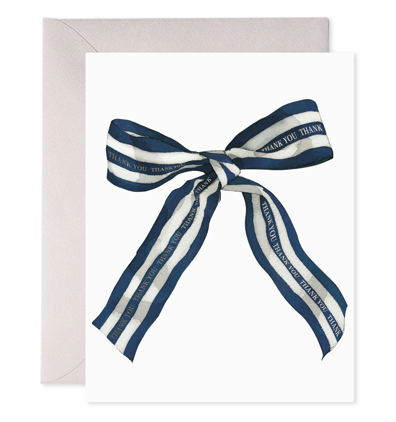 Navy Striped Bow Watercolor Thank You Card