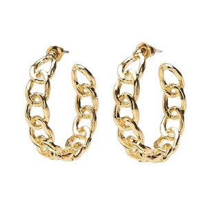 18K Gold Plate Chain Link Hoop Earring Size 1.25""