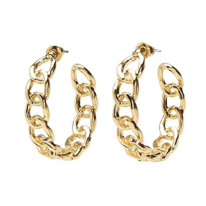 18K Gold Plate Chain Link Hoop Earring Size 1.25""