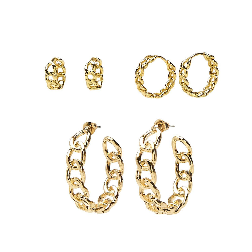 18K Gold Plated Chain Link Hoop Earrings in 3 Sizes