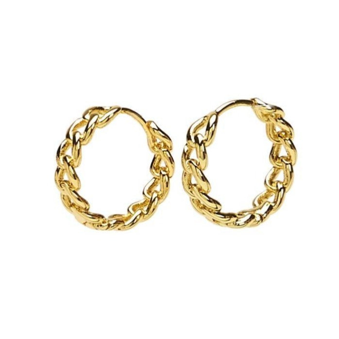 18K Gold Plate Chain Link Hoop Earring Size 0.75"
