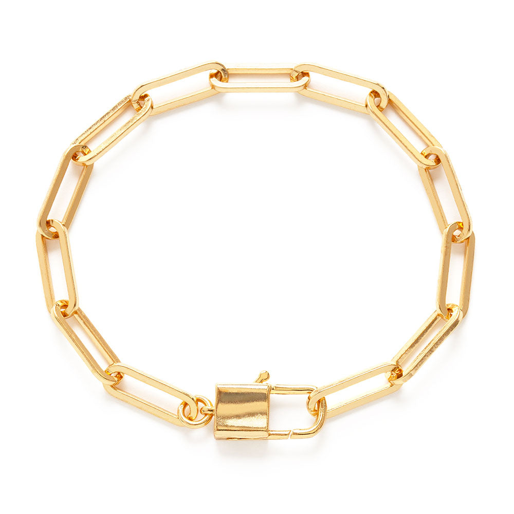 Gold Plated Paperclip Chain Padlock Clasp Bracelet